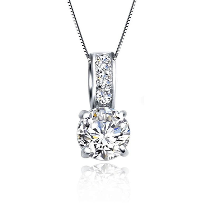 925 Sterling Silver Color Bridal Jewelry Set Classic Cubic Zircon Crystal Pendant  Necklace Stud Earrings