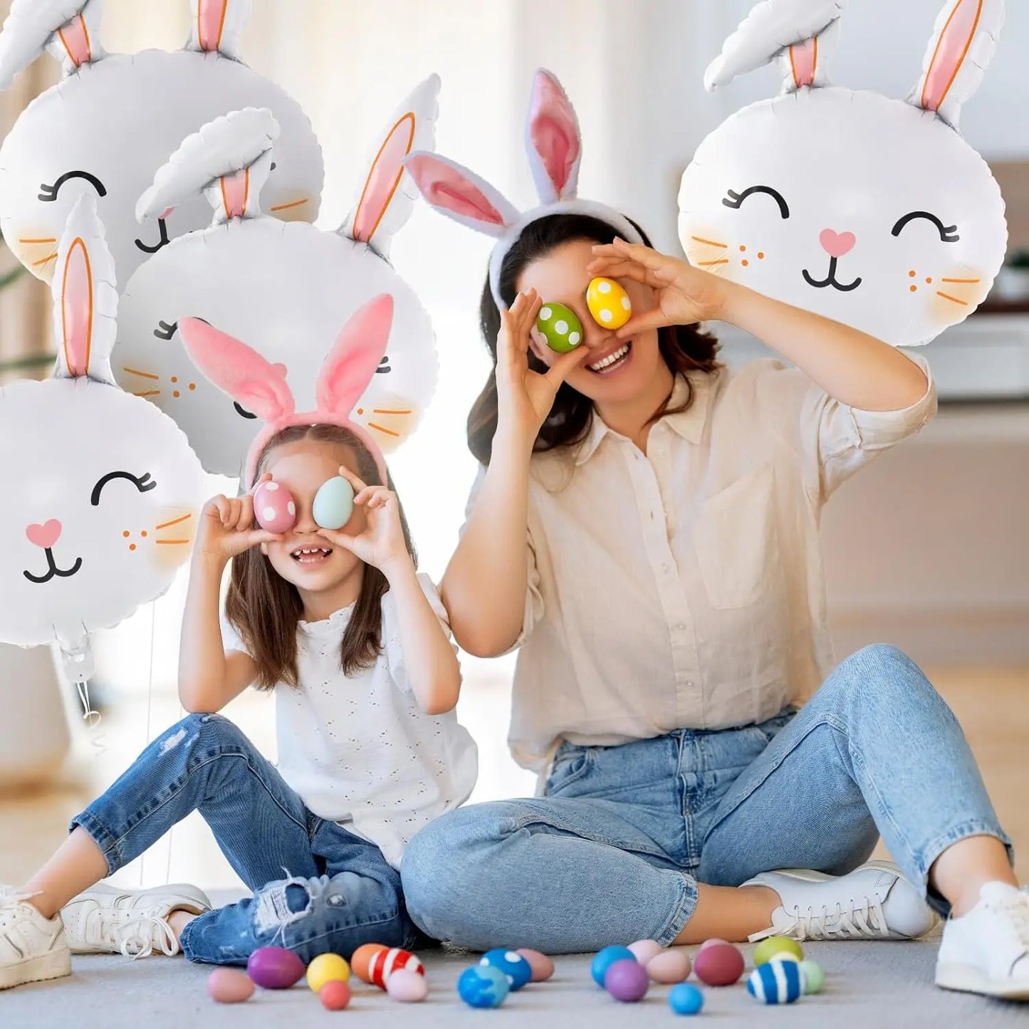 3/6Pcs Easter Rabbit Balloons, Giant Bunny Shaped Foil Balloons Happy Easter Balloon forEaster Party Decors Kids Birthday Party
