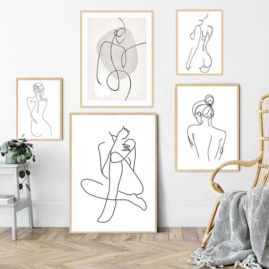 Sexy Female Body Art Print Naked Nude Canvas Poster Line Drawing Prints Abstract Woman Wall Art Painting Pictures Bedroom Decor