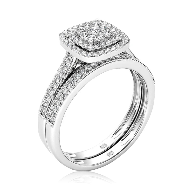 Szjinao 2pcs Moissanite Ring Set For Woman Original 925 Silver Wedding Jewelry Luxury Engagement Ladies Anniversary Gift Trend