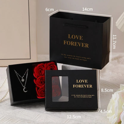 Mother's Day Jewelry Gift Packaging Box 6 Soap Rose Pendant Ring Bracelet Eternal Flower Window Opening Jewelry Box Romantic Bag