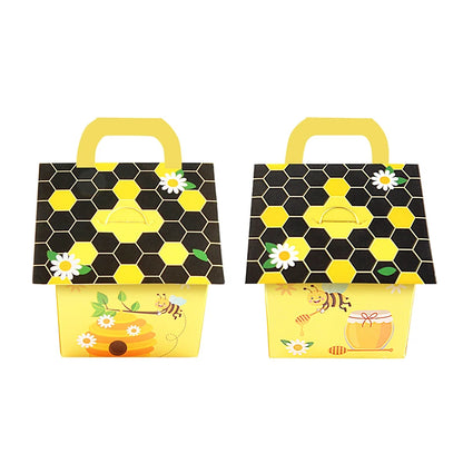 10/20pcs Bee House Paper Candy Gifts Box With Handle Kids Bee Birthday Gift Packaging Boxes Baby Shower Wedding Party Decoration