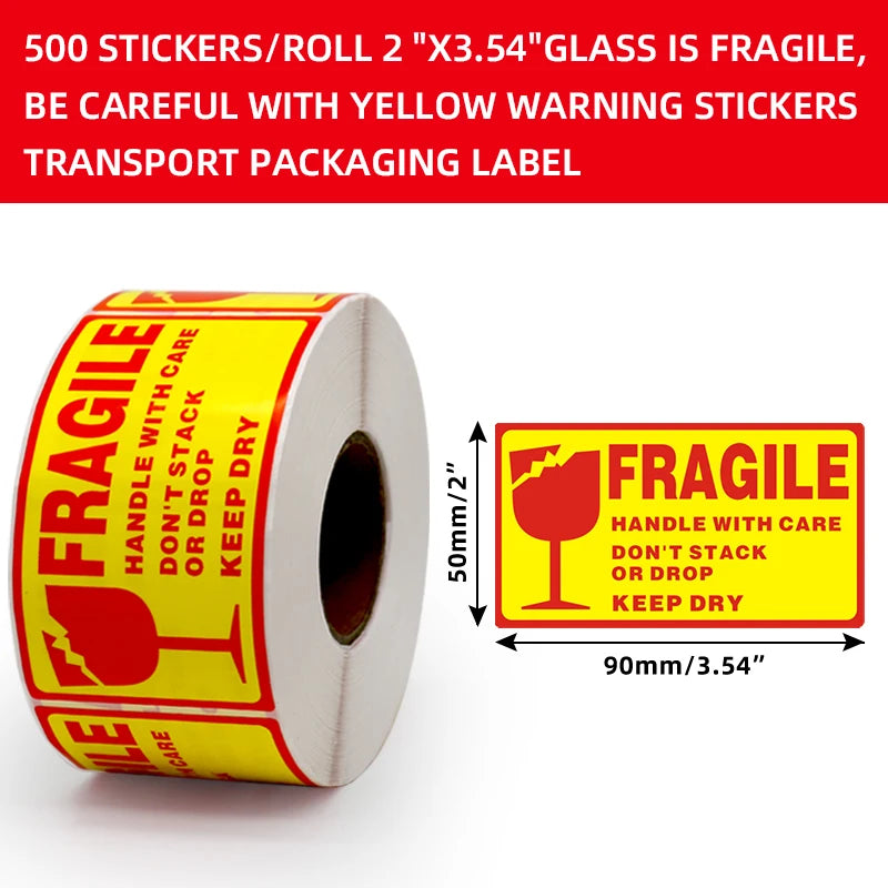 500PCS Fragile Stickers (Waterproof · Tear‑Resistant · Handle With Care Labels)