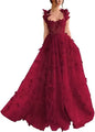 Elegant Corset Evening Gown with Tulle Skirt & 3D Butterfly Appliqués