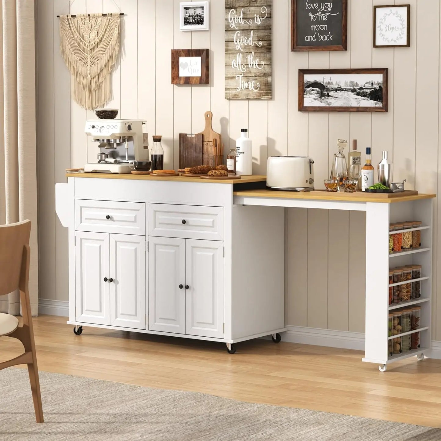80"–48" Extendable Kitchen Island with Power Outlet (Custom)
