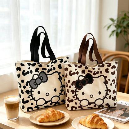 Hello Kitty Leopard Print Canvas Handbag (Lightweight Large‑Capacity Shoulder Tote)
