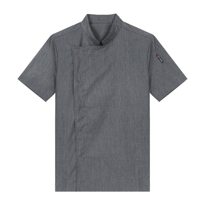 Mens Womens Stand Collar Short Sleeve Chef Coat Working Kitchen Uniform for Cafe Bakery Western Restaurant Hotel Work Wear