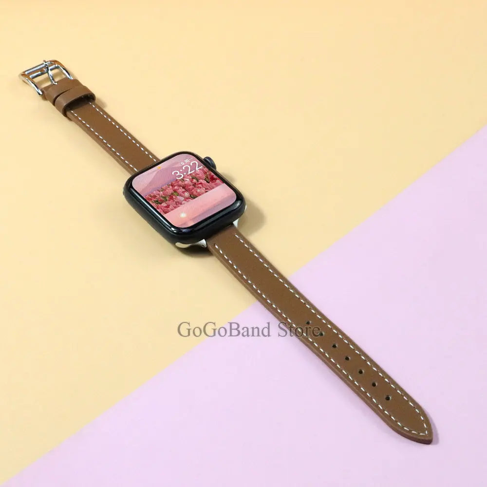 Slim Leather Strap for Apple Watch Band 49mm 45mm 44mm 42mm 41 38 40mm Woman Bracelet for IWatch Series Ultra 8 7 6 SE 5 4 3 2 1