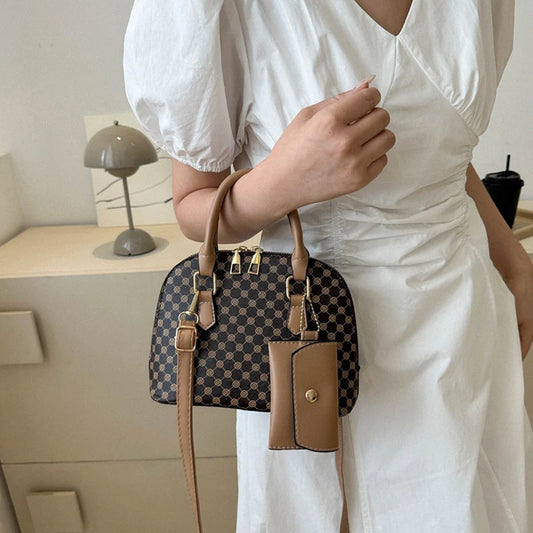 Luxury Shell Handbag for Women – Plaid Shoulder & Crossbody Bag with Mini Purse