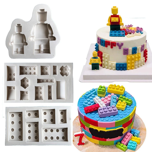 Building Bricks Robots Fondant Silicone Mold For Cake Border Decorating Cupcake Topper DIY Candy Chocolate Crafts Clay Tools