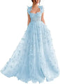 Elegant Corset Evening Gown with Tulle Skirt & 3D Butterfly Appliqués