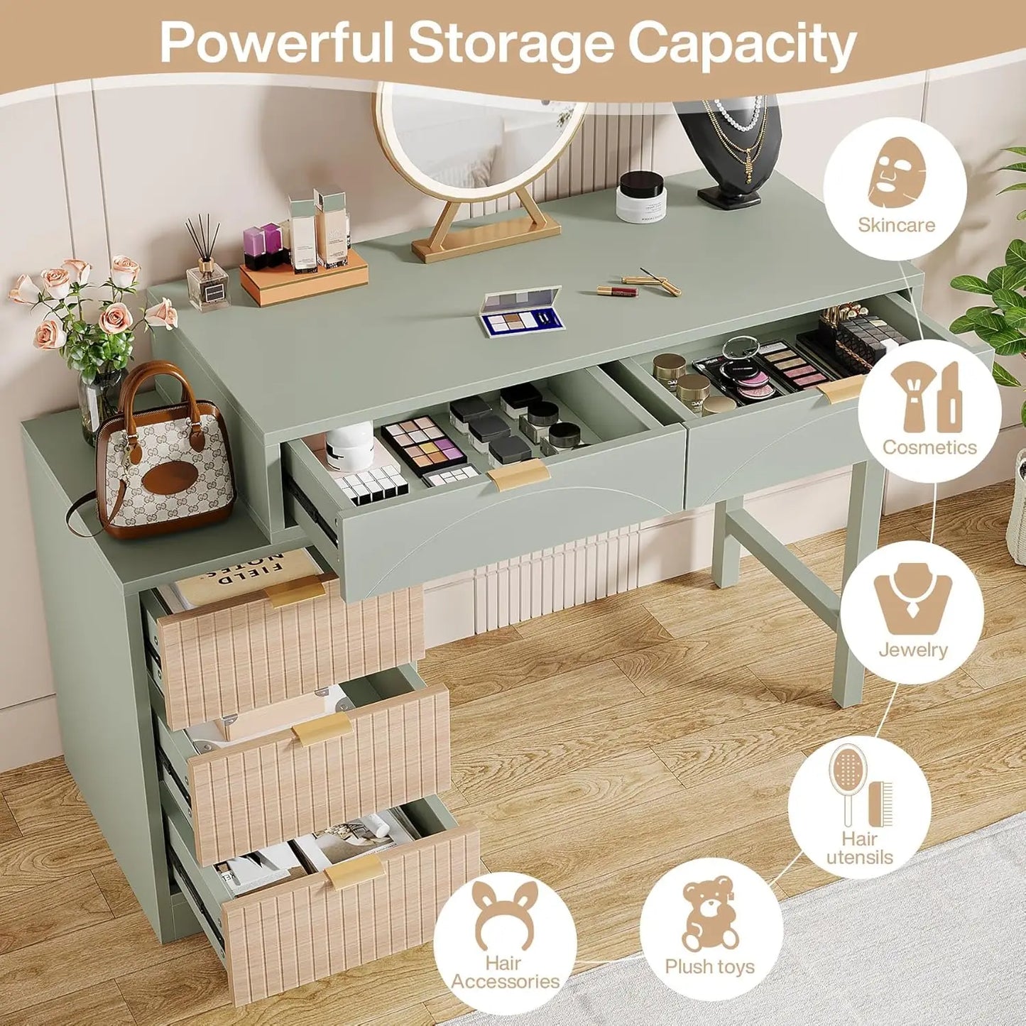 Modern 5‑Drawer Makeup Vanity Desk with Storage (Narrow)