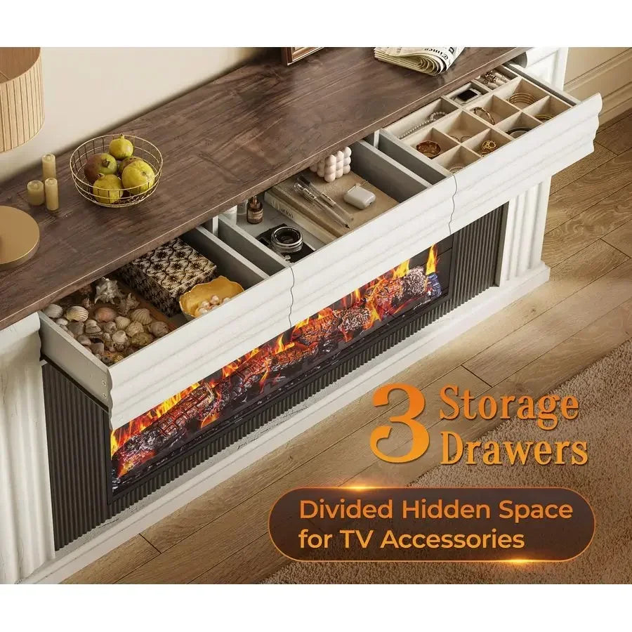 70" Farmhouse TV Stand with 42" Electric Fireplace