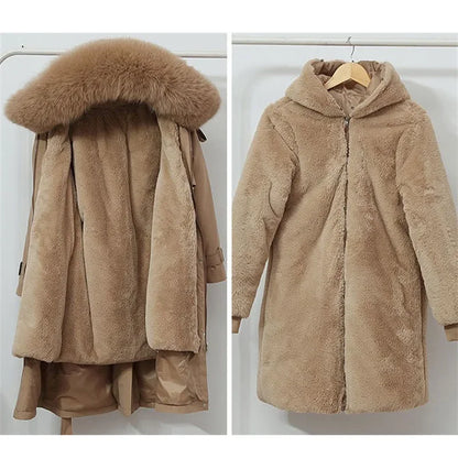 Winter Jacket Women's Parkas Thick Warm Fur Lining Long Parka Female Hooded Fleece Padded Coat Distachable Outwear 5XL