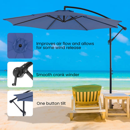 10FT Cantilever Patio Umbrella — Easy Tilt, UV Protection, 8 Ribs
