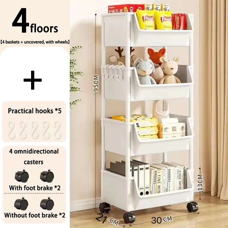 Mobile Kitchen Organizer Rack — Snack, Toy & Book Trolley w/ Wheels