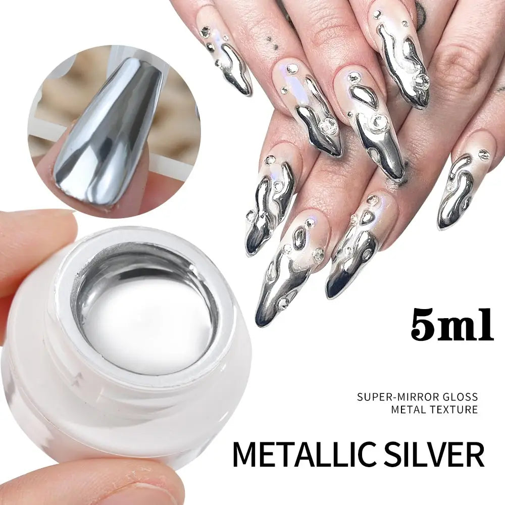 Super‑Bright Metallic Liner Gel Polish – Silver/Gold/Rose Mirror UV Nail Art (5/7/8ml)