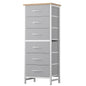 Tall 6‑Drawer Fabric Dresser with Wood Top & Metal Frame