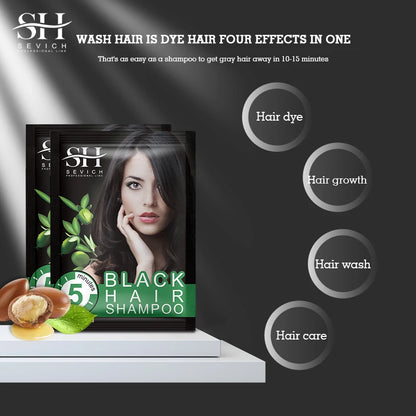 Instant Black Hair Shampoo – 10Pcs Herbal Color Restore, 5‑Minute Gray Coverage