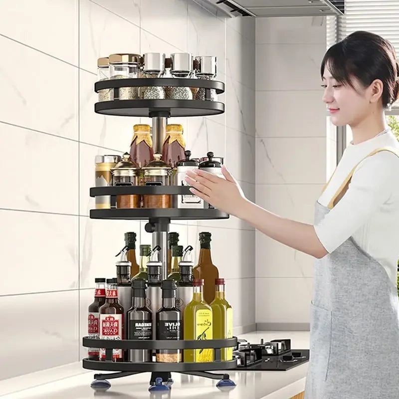 360 Rotation Spice Rack Multi-Layer Spices Seasonings Storage Tray Kitchen Organizer