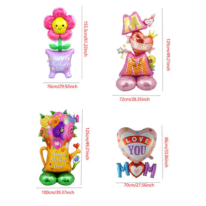 3D Stand Pedestal Mother’s Day Balloon Set – “Love Mom” & “Best Mom” Heart Foil Display