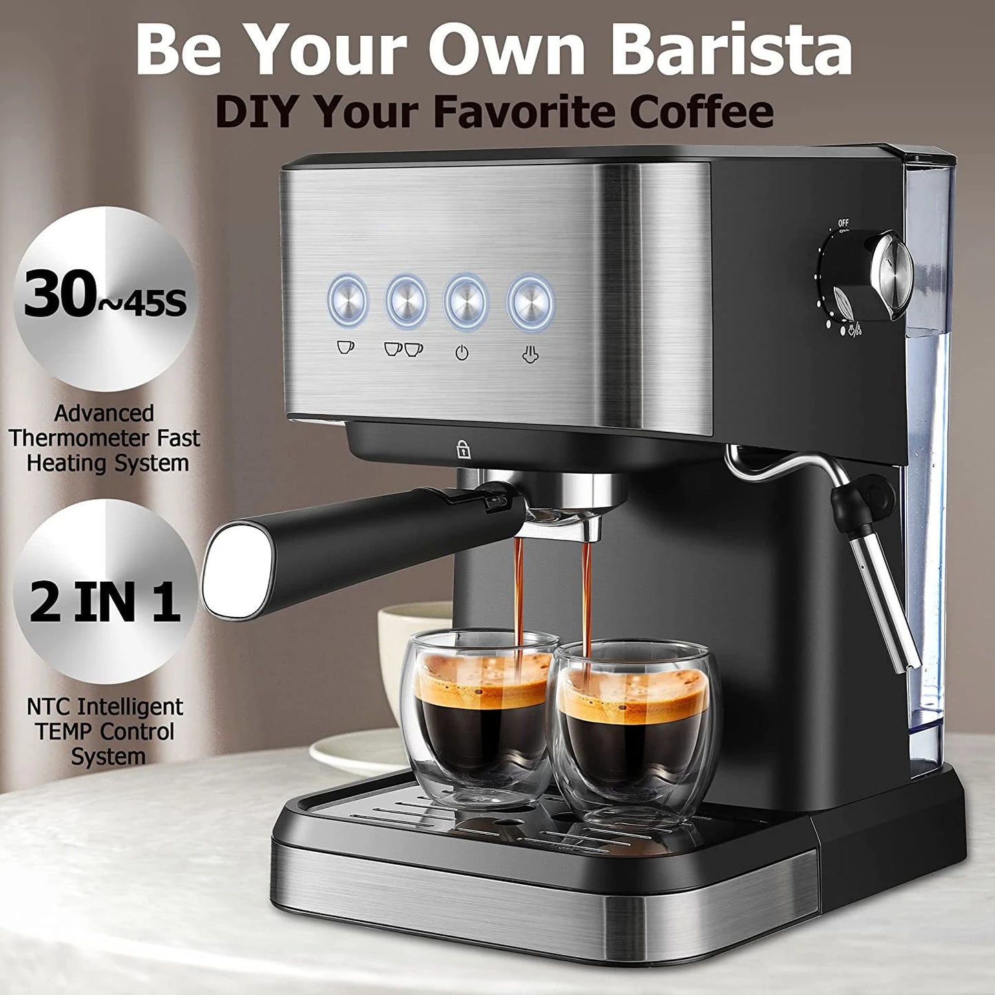 Italian Semi‑Automatic Coffee Machine – High‑Pressure Milk Foam
