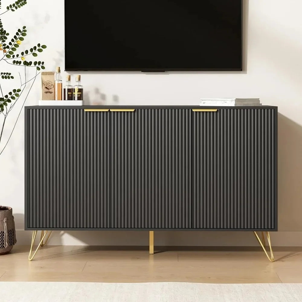 47.2" Modern Fluted Sideboard Cabinet with 3 Doors & Adjustable Shelves