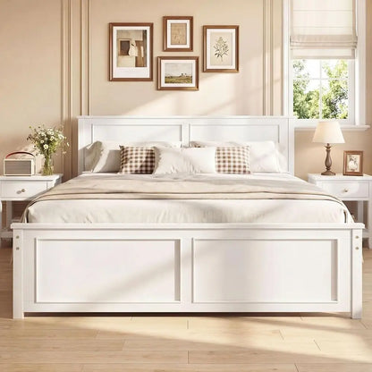 Full Size Farmhouse Wood Bed Frame with Headboard