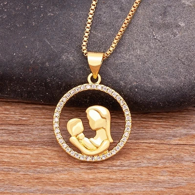 Nidin Luxury Fashion Letter "MOM" Inlaid Crystal Pendant Necklace Mother's Birthday Gift Woman Neck  Anniversary Jewelry