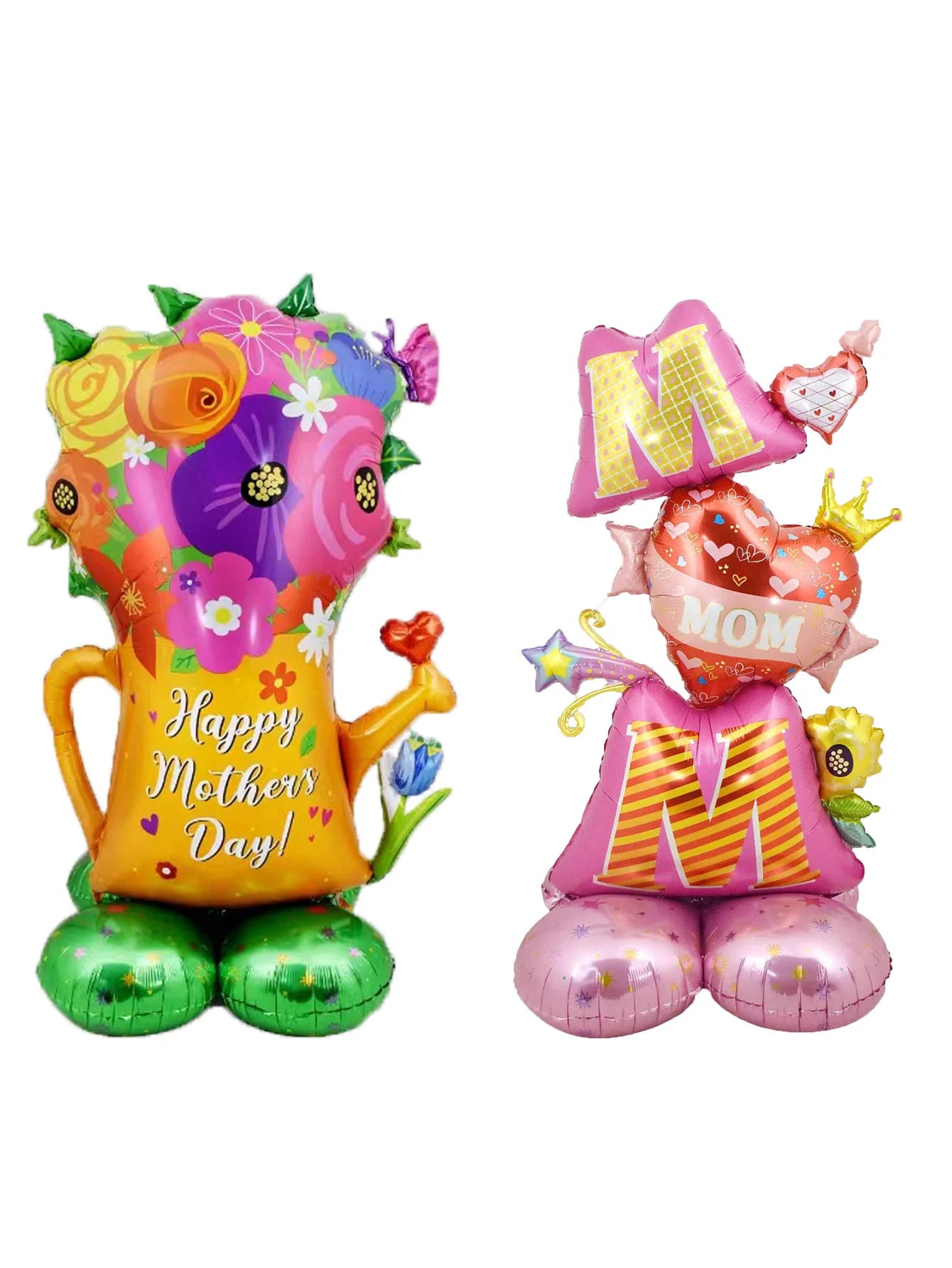 3D Stand Pedestal Mother’s Day Balloon Set – “Love Mom” & “Best Mom” Heart Foil Display