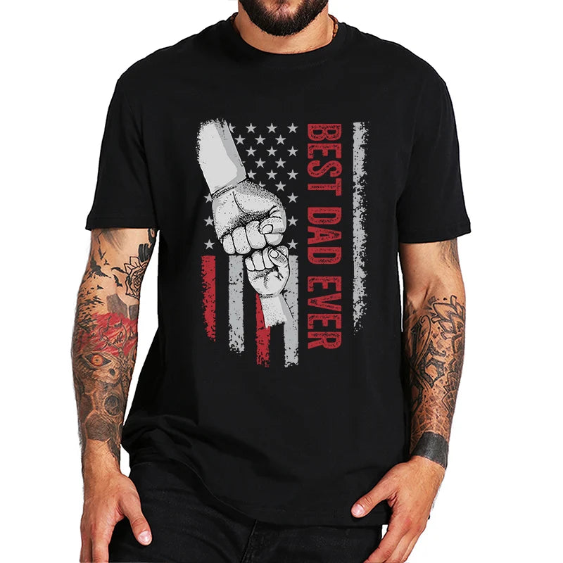 Custom Best Dad Ever T Shirt with Kids Name Fist Bump Dad Shirt Personalized Dad Grandpa American Flag T Shirt Fathers Day Gift