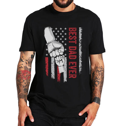 Custom Best Dad Ever T Shirt with Kids Name Fist Bump Dad Shirt Personalized Dad Grandpa American Flag T Shirt Fathers Day Gift