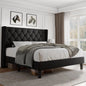 Queen Size Platform Bed Frame with Button Tufted Headboard, Upholstered Bed Frame with Solid Wooden Slats, 8", Customized
