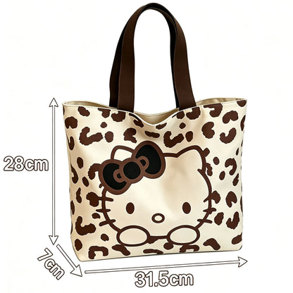 Hello Kitty Leopard Print Canvas Handbag (Lightweight Large‑Capacity Shoulder Tote)