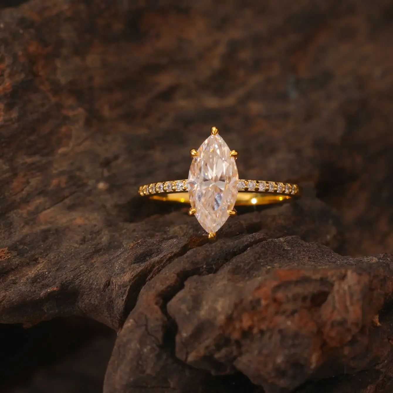 Fashion 2ct Marquise 18k Plated D Color Moissanite Ring For Woman 925 Sterling Silver Jewelry Woman's Moissanite Diamond Ring