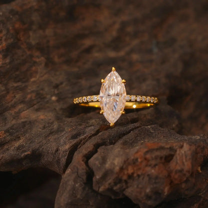 Fashion 2ct Marquise 18k Plated D Color Moissanite Ring For Woman 925 Sterling Silver Jewelry Woman's Moissanite Diamond Ring
