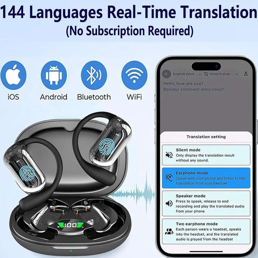 BT 5.3 AI Ear Hook Translator Earbuds