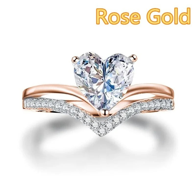 Delicate Silver Color White Zircon Stones Heart Rings