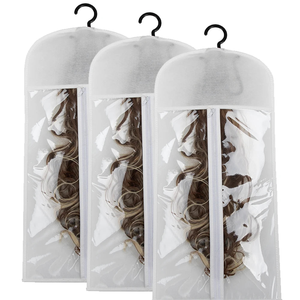 1/3pcs Premium Wig Storage Bags with Sturdy Metal Hangers - Black Transparent Design for Multiple Wigs & Hair Extensions