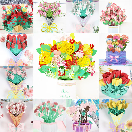 3D Pop Up Flower Greeting Cards Wedding Card Anniversary Thanksgiving Valentines Day Birthday Gift Thank You Card Handmade Cards