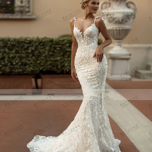 Exquisite Wedding Dresses Gorgeous Bridal Gowns Lace Tiered Robes Spaghetti Straps Backless 2025