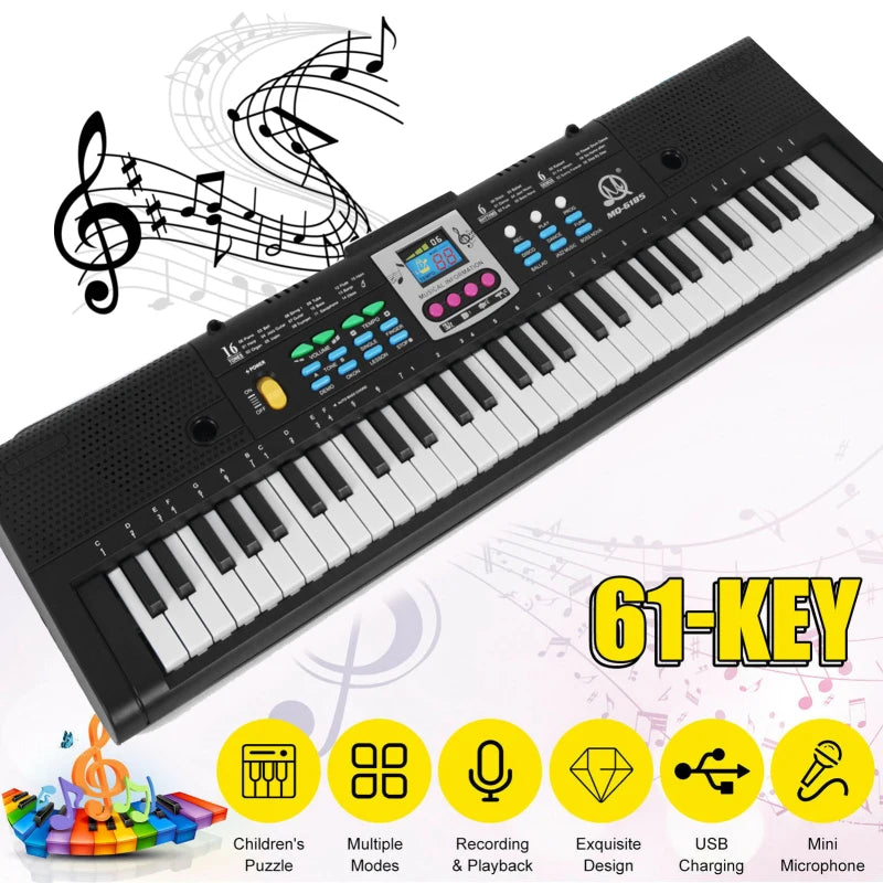 61‑Key Digital Music Electronic Keyboard (Kids · Students · Multifunctional · Microphone Function)