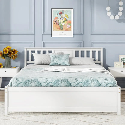 Queen Farmhouse Wood Platform Bed Frame with Headboard