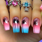 24pcs Gold Stripe Press‑On Nails – Long Square Full Cover Tips