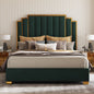 King Velvet Bed Frame with 65" Gold Trim Headboard – Black (Custom)