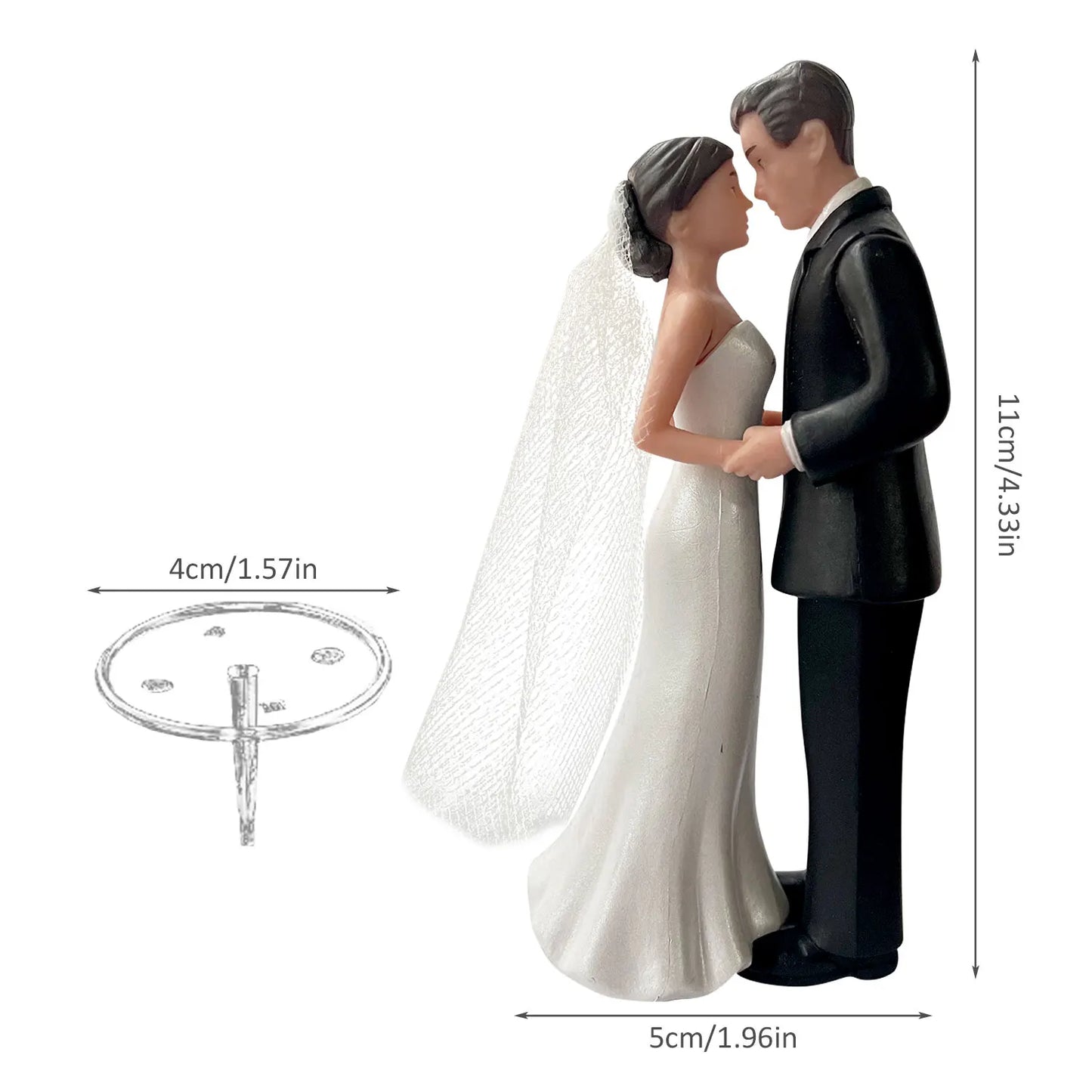 Elegant Bride & Groom Wedding Cake Topper with Veil – 4.3" Decoration