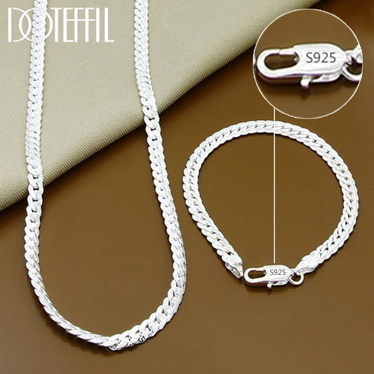 Sterling Silver 925 - 8/16/18/20/22/24 Inch 6mm Side Chain Necklace Bracelet For Woman Men Fashion Charm Wedding Jewelry