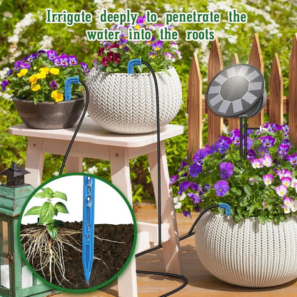 Solar Automatic Drip Irrigation System Kit, Auto Watering Kit for DIY Garden Watering System with 9 Timing Modes Outdoor Garden