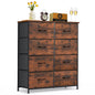9‑Drawer Tall Bedroom Dresser with Wooden Top & Fabric Bins