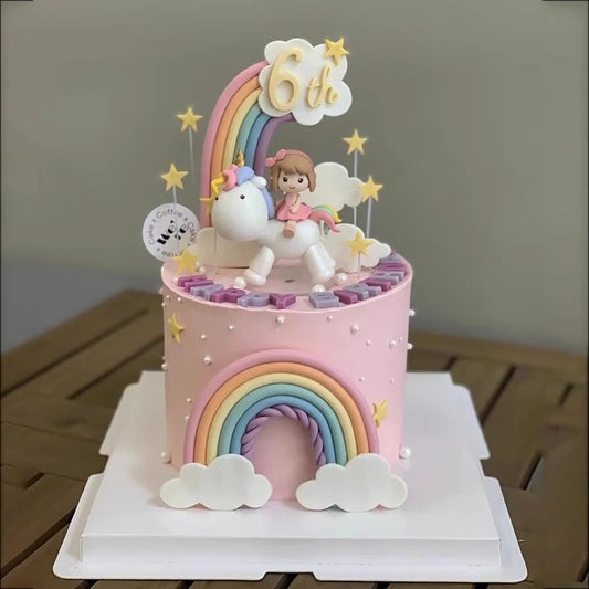 9‑Piece Unicorn Rainbow Cake Topper Set – Unicorn, Clouds, Stars & Happy Birthday Decorations for Girls’ First Birthday Party